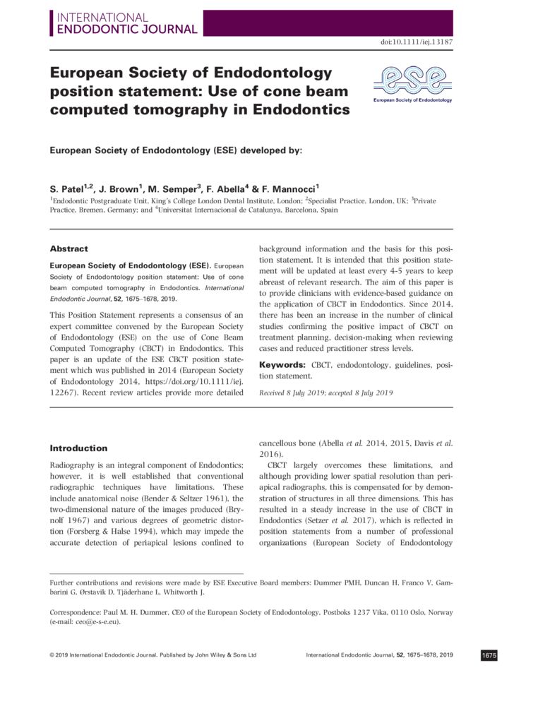 thumbnail of ESE 2019 CBCT en Endodontie