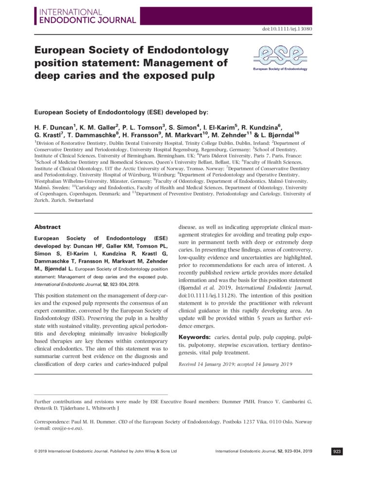 thumbnail of ESE 2019 Gestion des caries profondes et de la pulpe exposée