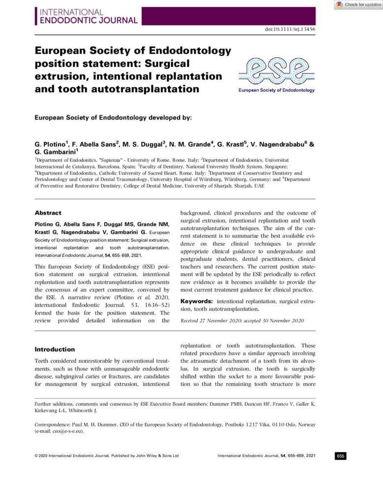 thumbnail of ESE 2021 Extrusion chirurgicale – extraction réimplantation – autotransplantation