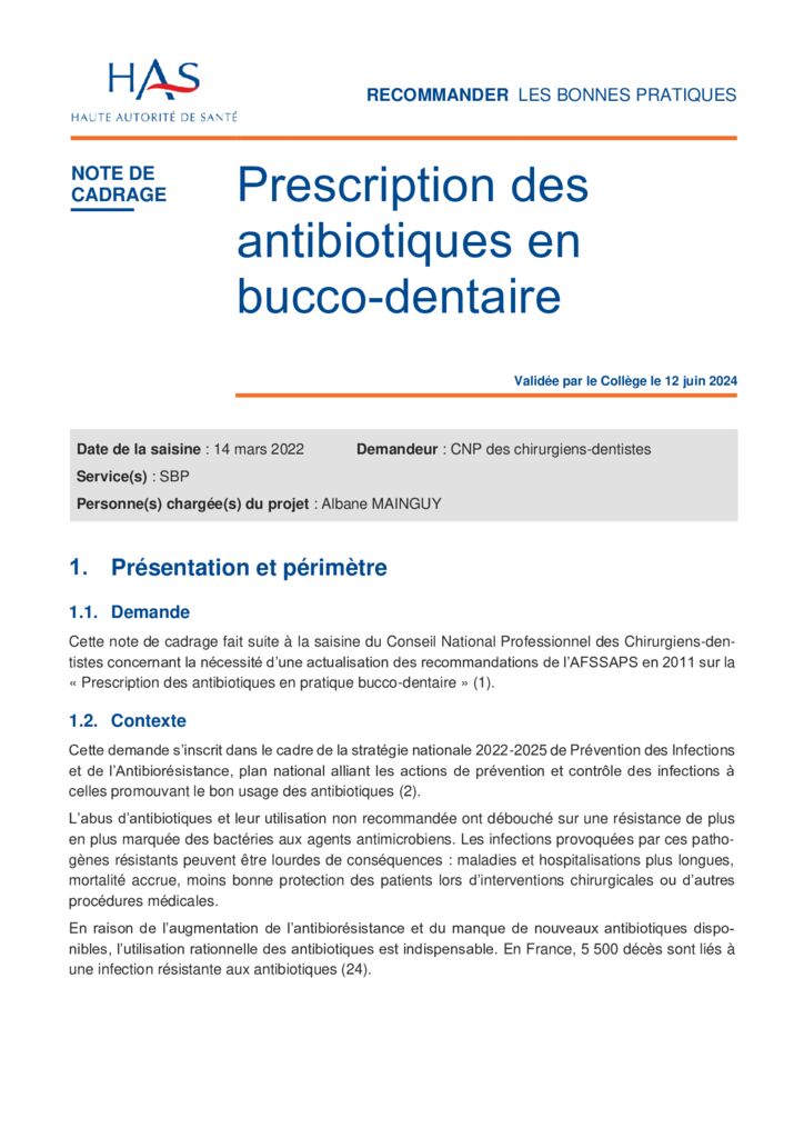 thumbnail of HAS 2024 Prescription des antibiotiques en chirurgie dentaire